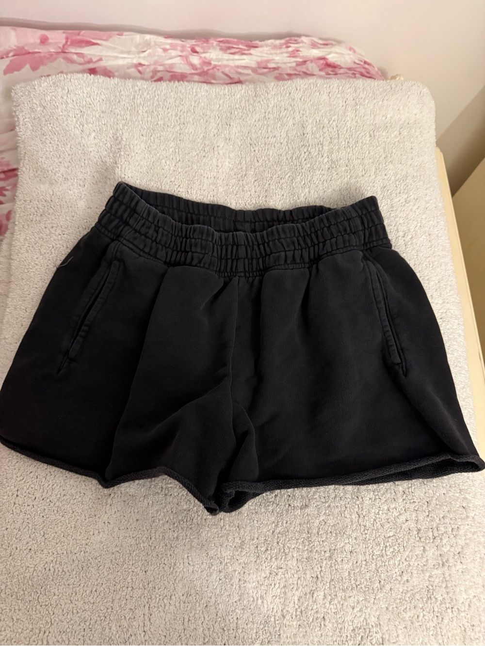 aerie Black Smocked-Waist Athletic Shorts